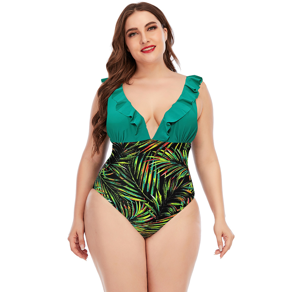 Printed Colorblock Ruffle Swimsuit