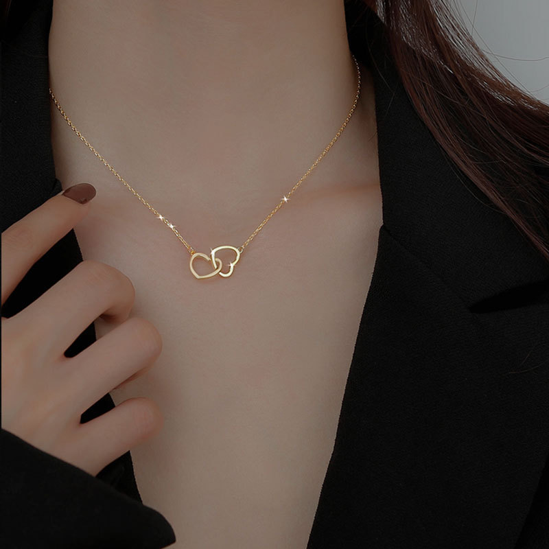 Titanium Steel Love Heart-to-heart Necklace Female Clavicle Chain Female