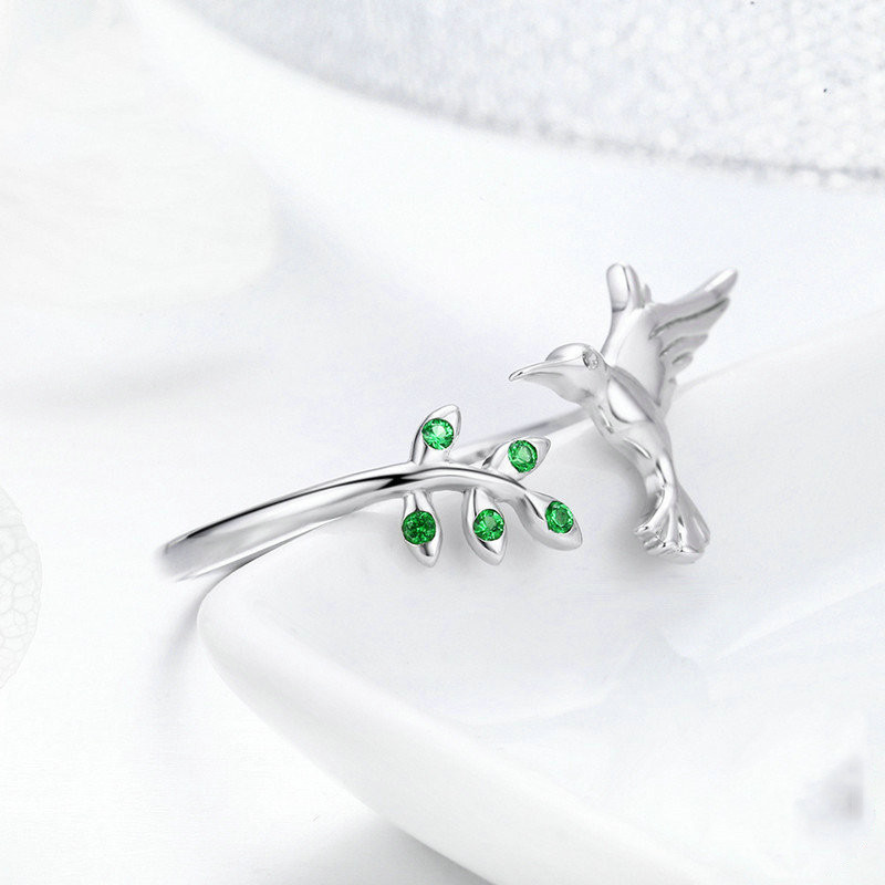 Hummingbird's Greetings S925 Sterling Silver Necklace And Ring Set