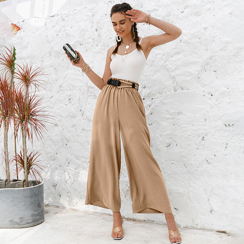 Title 4, Pure Color High Waist Wide-Leg Pants with Nine-...