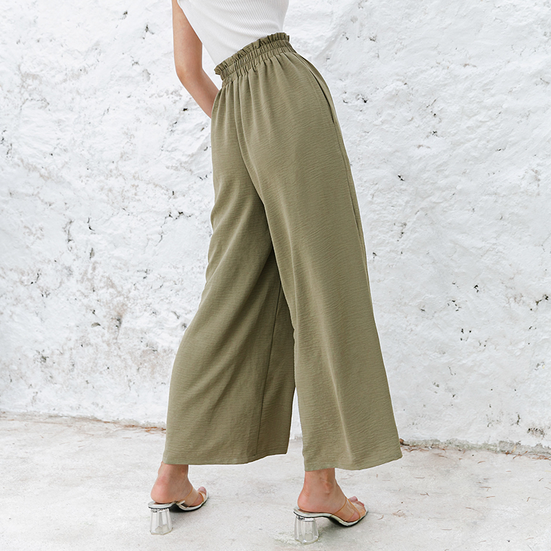 Title 2, Pure Color High Waist Wide-Leg Pants with Nine-...