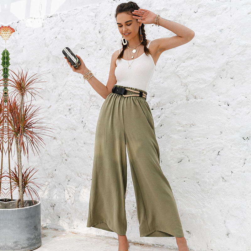 Title 1, Pure Color High Waist Wide-Leg Pants with Nine-...