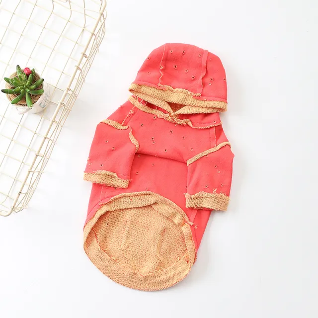 Pet Solid Color Ripped Hooded Sweatshirt Red - Shop at LoveMi