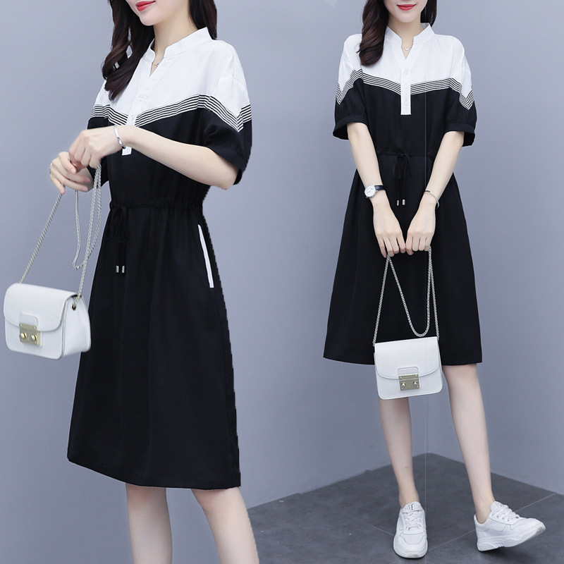 Waist Stitching Contrast Color Casual Temperament Skirt