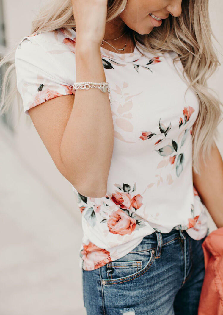 Women's Top Flower Digital Printing Round Neck Short-sleeved T Shirt