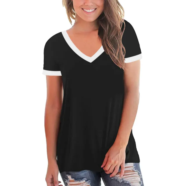 New Fashion V Neck Pullover Color Matching Blouse Women Black - Shop at LoveMi