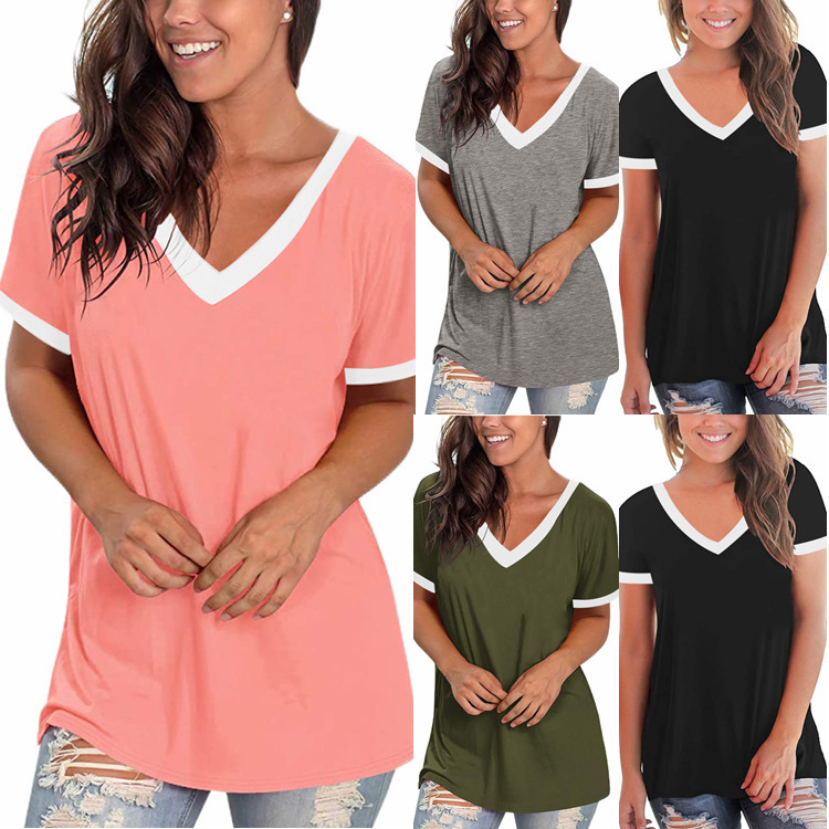 New Fashion V Neck Pullover Color Matching Blouse Women