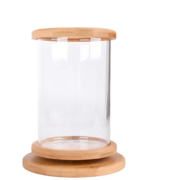Small Office Glass Aquarium Bamboo Base Mini Fish Tank Decoration Fish Bowl - Shop at LoveMi