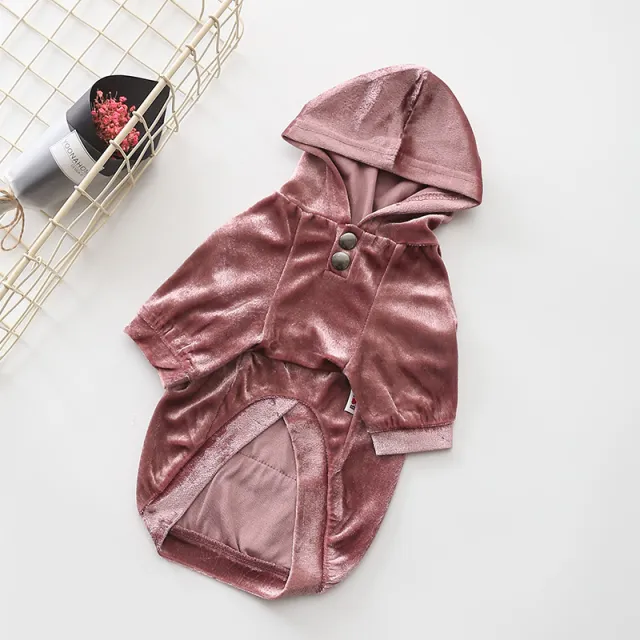 Dense Velvet Dog Clothes Teddy Bichon Pug Fall Winter Casual Pet Hooded Sweater Patel Clothing Powder - Shop at LoveMi