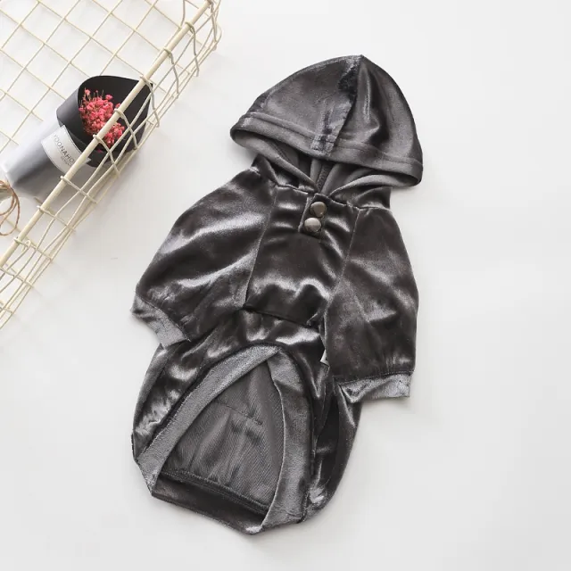 Dense Velvet Dog Clothes Teddy Bichon Pug Fall Winter Casual Pet Hooded Sweater Patel Clothing Grey - Shop at LoveMi