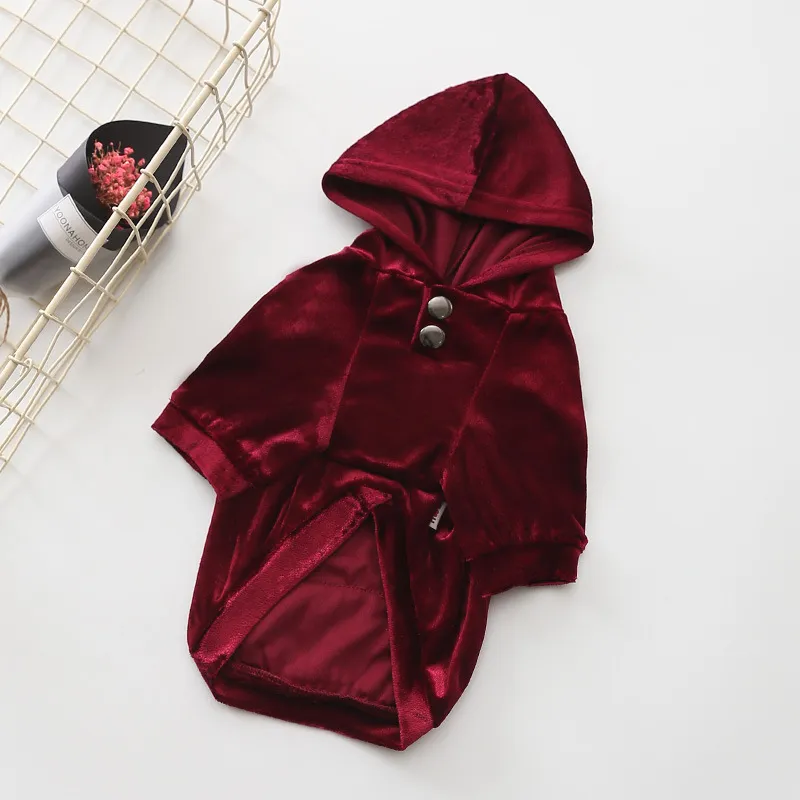 Dense Velvet Dog Clothes Teddy Bichon Pug Fall Winter Casual Pet Hooded Sweater Patel Clothing - Red