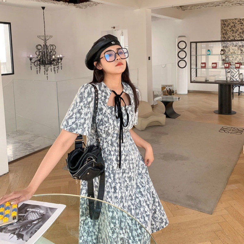 Slightly Fat Fragrance Girl Temperament Fairy Print Lace Dress