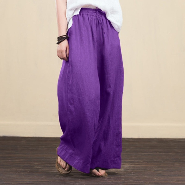 Title 2, Cotton Linen Wide Legged Pants Women Loose Trou...