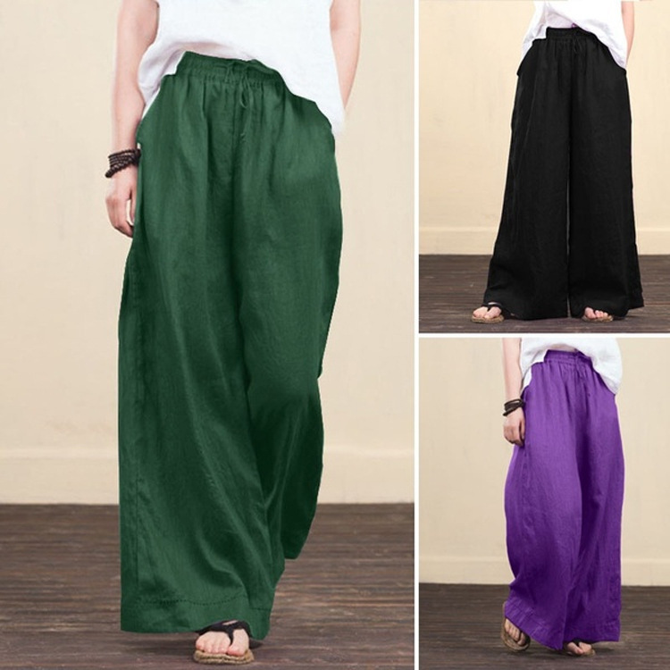 Title 3, Cotton Linen Wide Legged Pants Women Loose Trou...