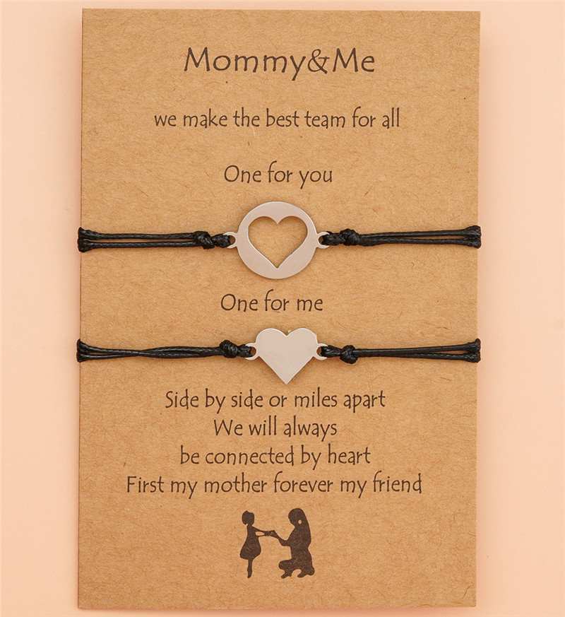 European And American Creative Stainless Steel Hollow Heart Shaped Wax Wire Braided Card Bracelet