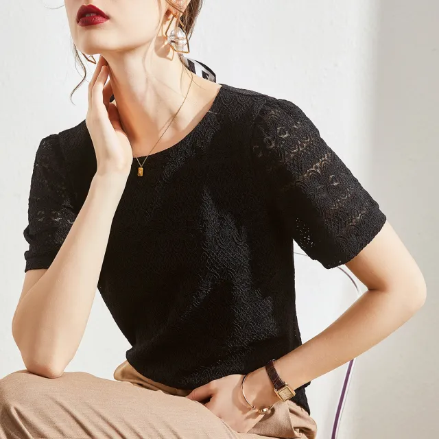 French Puff Sleeve Crew Neck Top Black - Shop at LoveMi