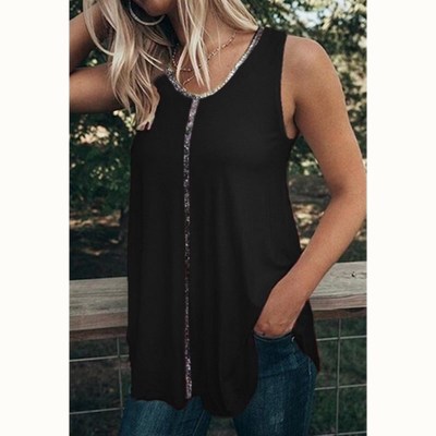 V-neck Sleeveless Vest T-shirt Sequins
