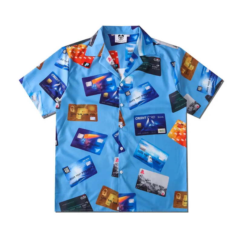 Men And Women Couples Casual Lapel Loose Stone Print Short-sleeved Shirt