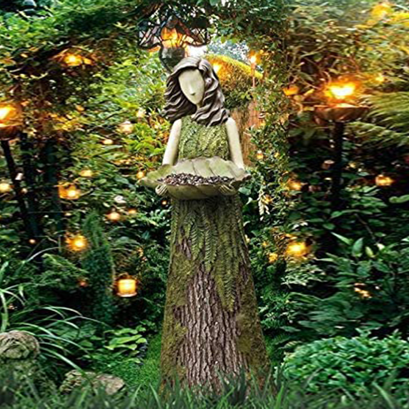 Fern Fairy Statue Goddess 2 In 1 Hummingbird Bird Feeder Resin Wall Courtyard — foto 5