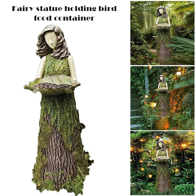 Fern Fairy Statue Goddess 2 In 1 Hummingbird Bird Feeder Resin Wall Courtyard — foto 3
