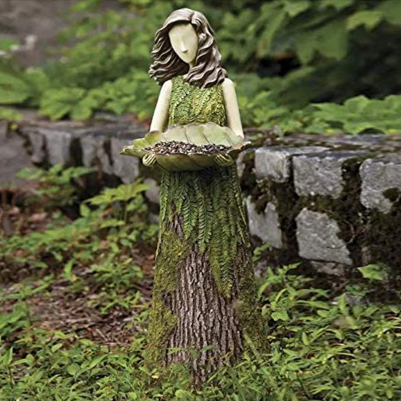 Fern Fairy Statue Goddess 2 In 1 Hummingbird Bird Feeder Resin Wall Courtyard — foto 6