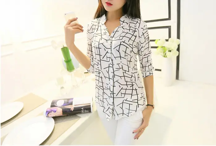 Women's Striped Short Sleeve Chiffon Shirt