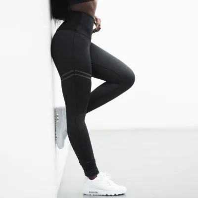 Digital Double Loop Print Hip Lifting Elastic High Waist Women's Leggings Black - Shop at LoveMi
