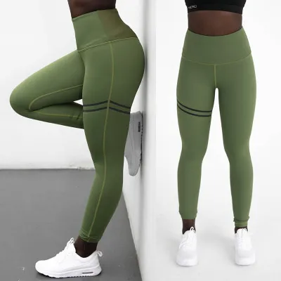 Digital Double Loop Print Hip Lifting Elastic High Waist Women's Leggings Green - Shop at LoveMi