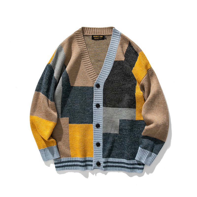 Title 7, Colorblock Cardigan Sweater Hombres Otoño Parej...