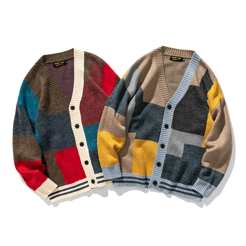 Title 4, Heren Colorblock Cardigan Trui Herfst Koreaanse...