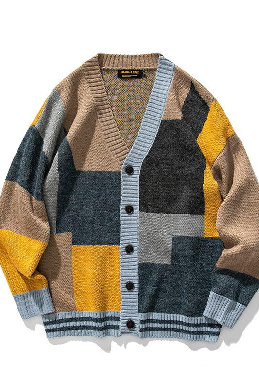 Title 2, Colorblock Cardigan Sweater Hombres Otoño Parej...