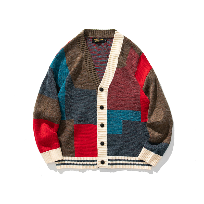 Title 3, Colorblock Cardigan Sweater Hombres Otoño Parej...