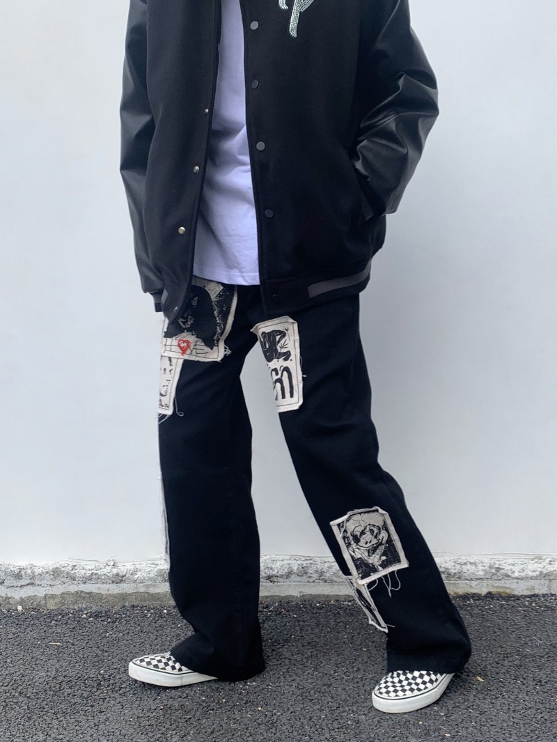 Patch Belt Belt Straight Wide Leg Daddy Loose Jeans