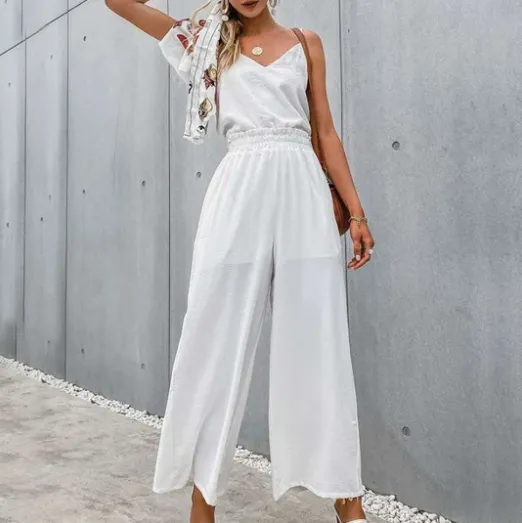 Casual Simple Drape Loose Wide leg Pants White - Shop at LoveMi