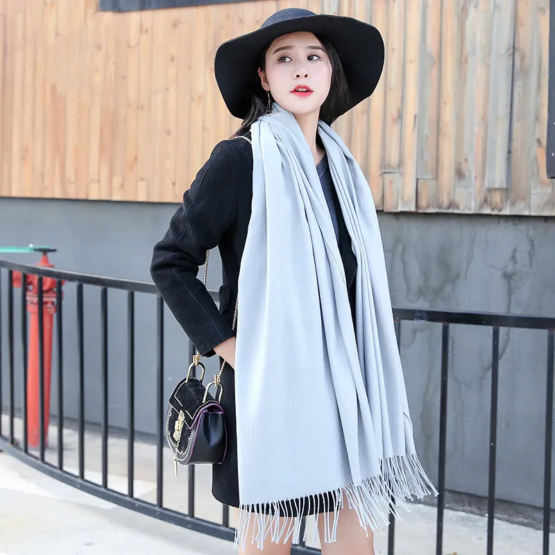 Scarf Women Autumn And Winter Tassels Thick Wild Long Style Korean Warm Shawl - Light Gray