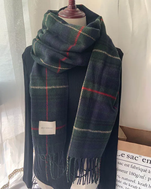Scarf Women Autumn And Winter Tassels Thick Wild Long Style Korean Warm Shawl Blue - Shop at LoveMi