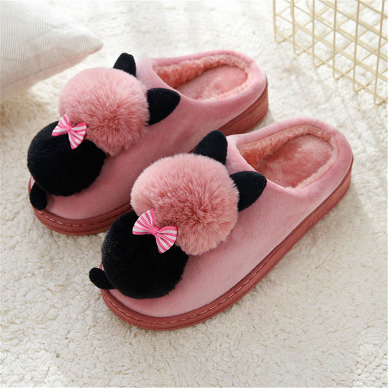 Dormitory Home Thick soled Outer Wear Confinement Shoes Couple Cotton Slippers Pink - Shop at LoveMi