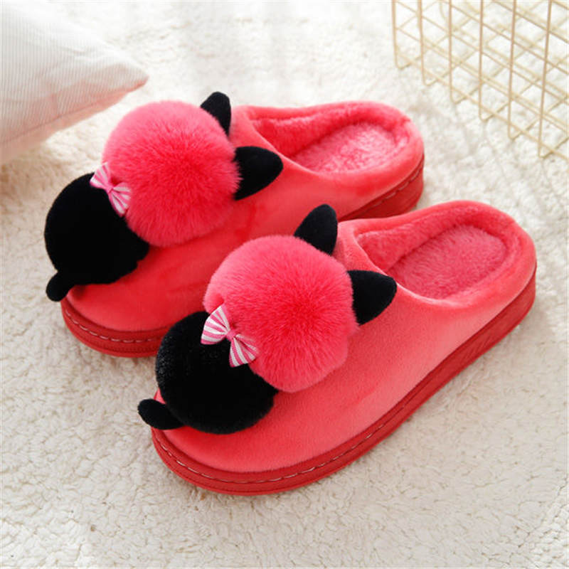 Dormitory Home Thick soled Outer Wear Confinement Shoes Couple Cotton Slippers Red - Shop at LoveMi