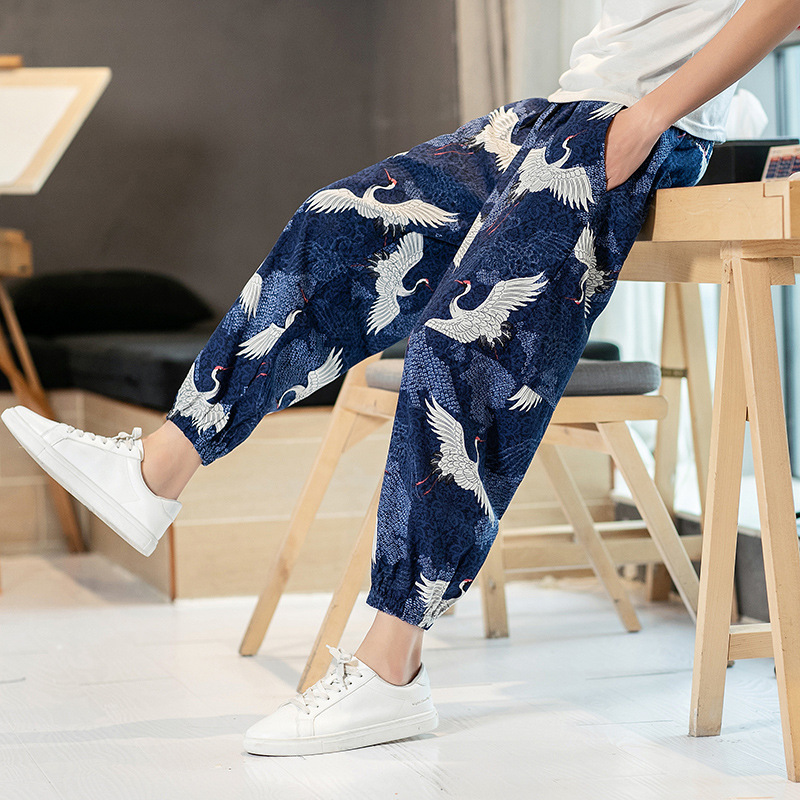 Title 4, Summer New Pants Mens Crane Printing Plus Size...