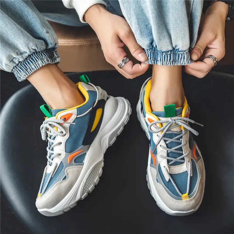Thick-Soled Color-Blocking Mesh Low-Top Daddy Shoes Casual Sports Men'S Shoes