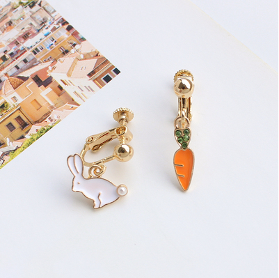 Korea Korean Version Of Cute Sweet Asymmetrical Rabbit Carrot Long Earrings Earrings