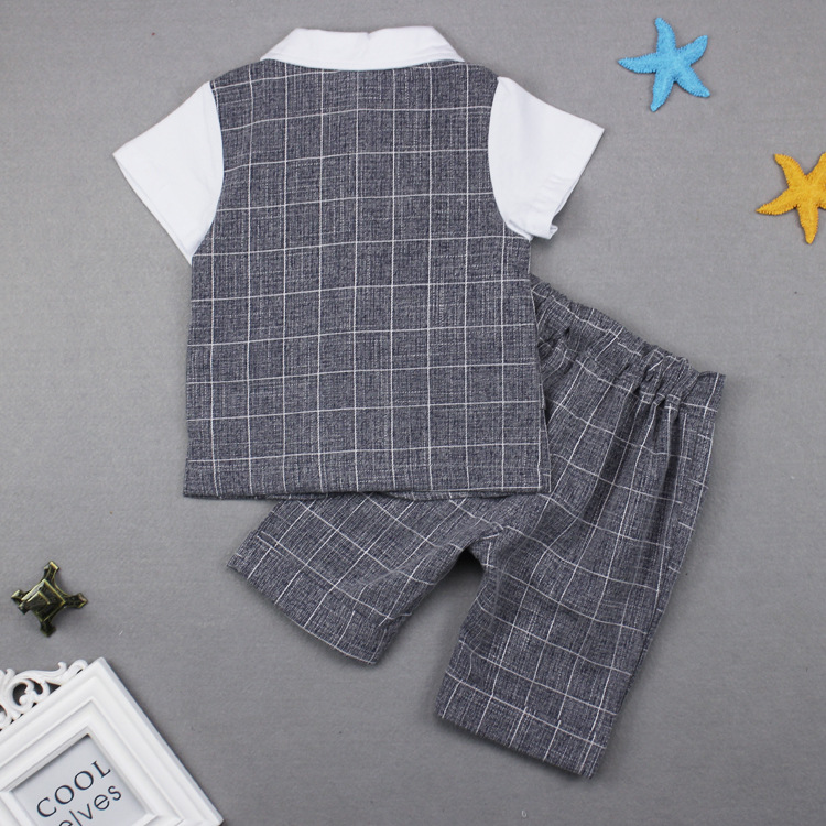 Boy's Suit Children's Plaid Gentleman Two-piece Short-sleeved Suit