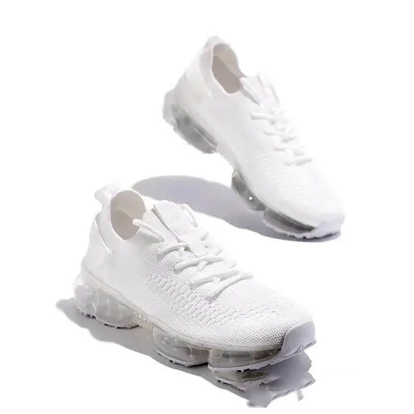 Transparent Platform Solid Color Lace-up Flying Knit Sneakers