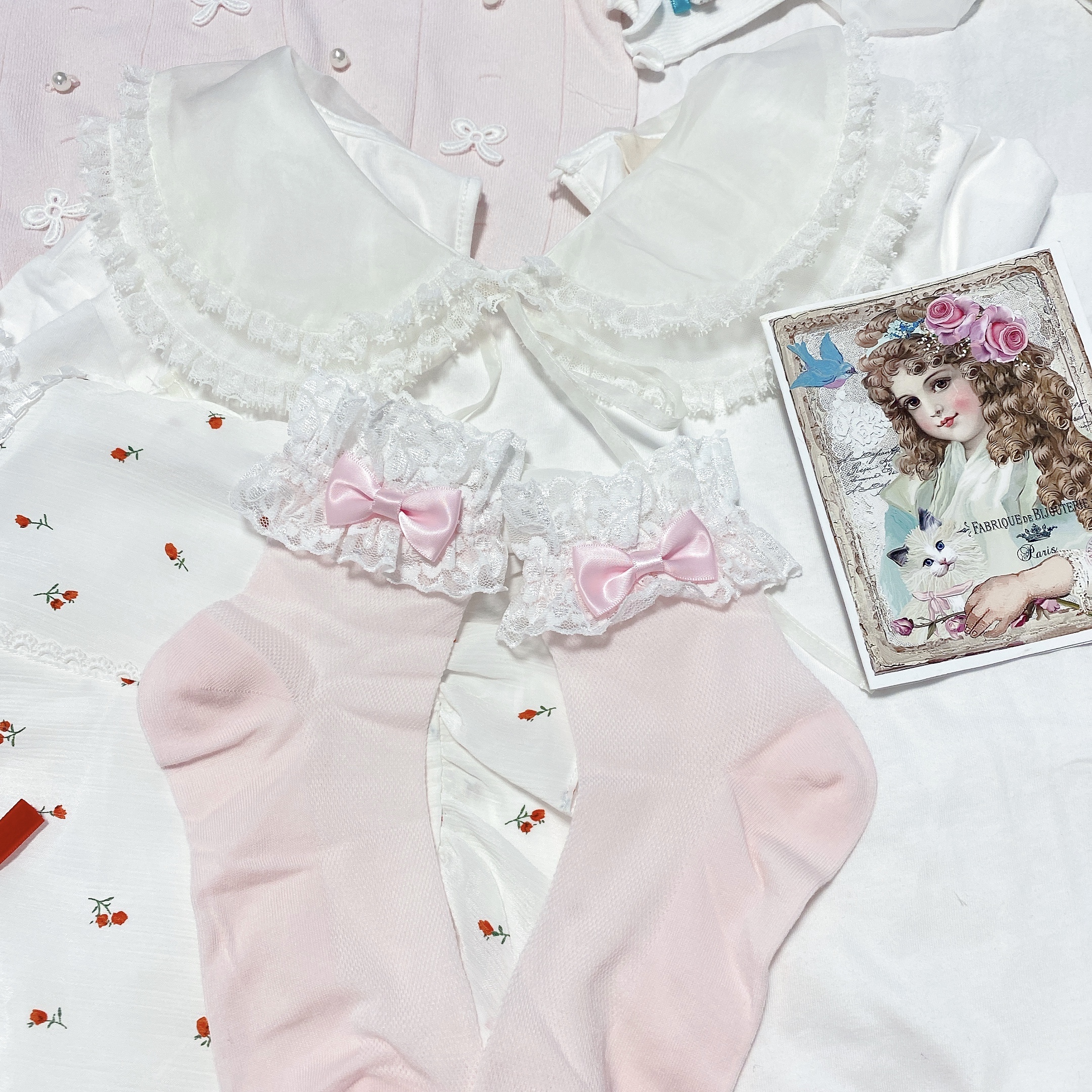 Bowknot Strawberry Skin-friendly Cotton Soft Socks Cute Girly Socks