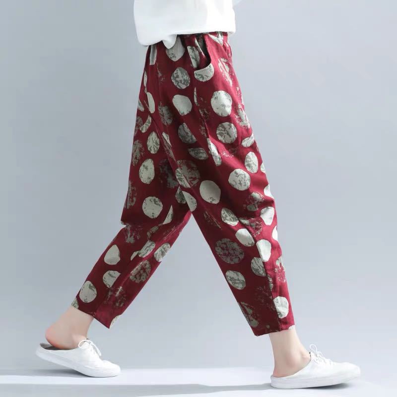 Women's printed cotton linen pants