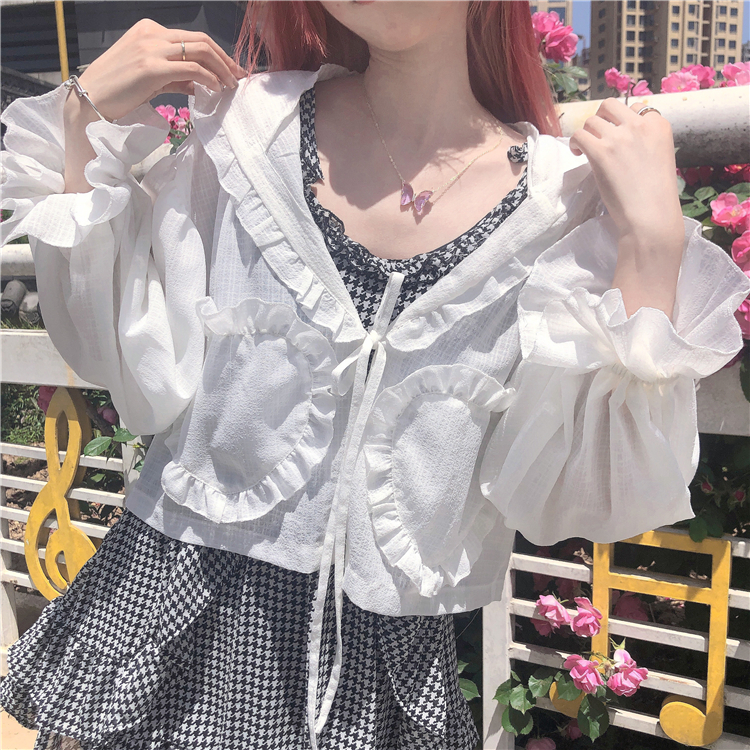Japanese Short Fairy Chiffon Shirt With Cardigan