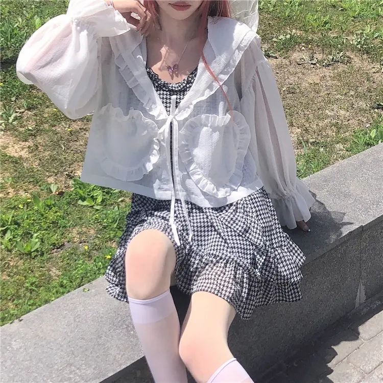 Japanese Short Fairy Chiffon Shirt With Cardigan