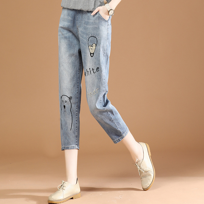 Title 2, Womens Elastic Waist Embroidery Cropped Jeans ...