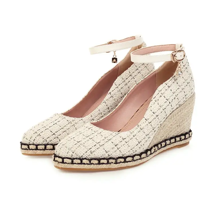 Straw Wedge Shoes Korean Style Wild Sexy Houndstooth