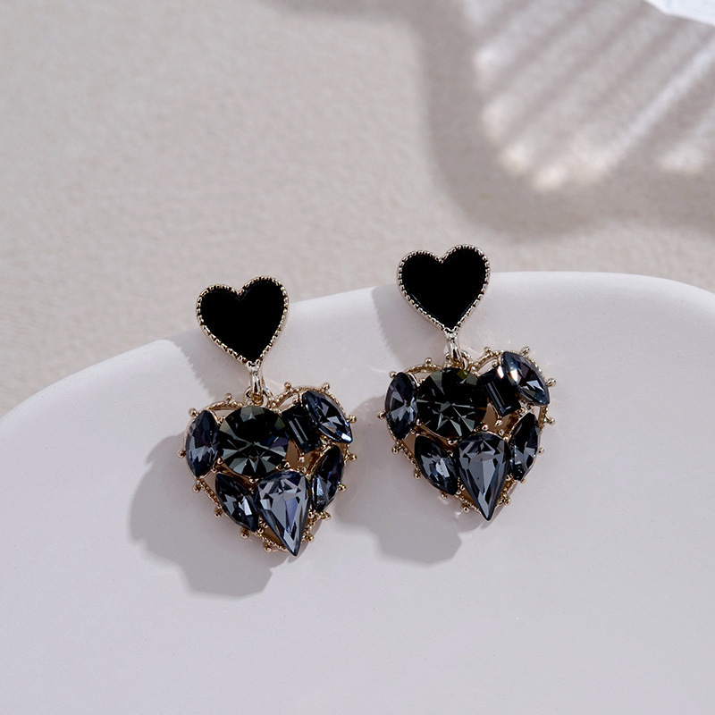 Xiaoxiangfeng Rhinestone Peach Heart Earrings Short Earrings With Diamonds
